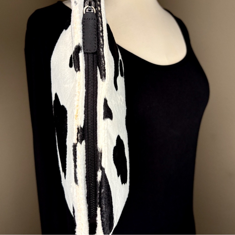 Esprit Vintage White Cow Print Faux Fur Purse Shoulder Bag Zip Closure Rare Y2K - Picture 11 of 17